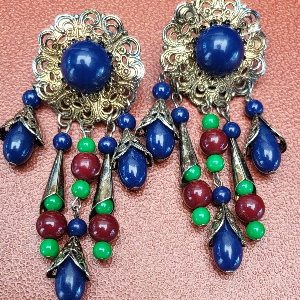 Elegant Gold and Blue Dangle Earrings